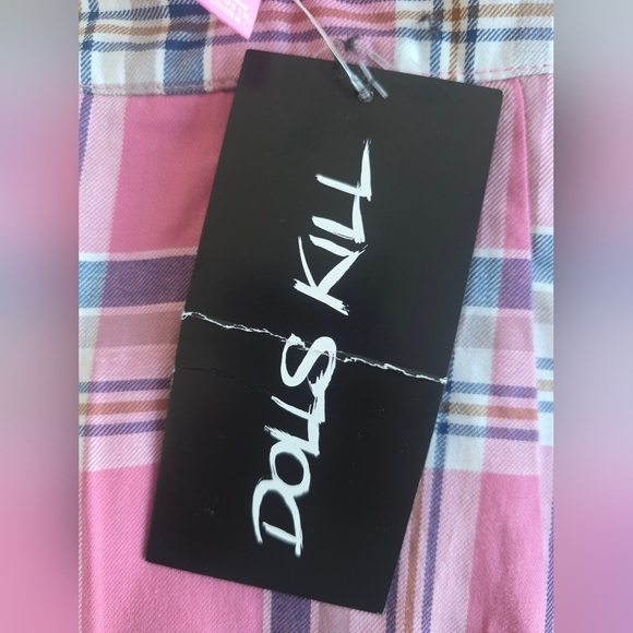 Sugar Thrillz  Pink and Blue Plaid Mini Skirt Size Juniors XL Dolls Kill - Picture 6 of 6